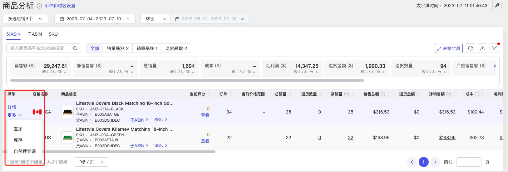 tool4seller 商品分析总览截图,展示02操作区