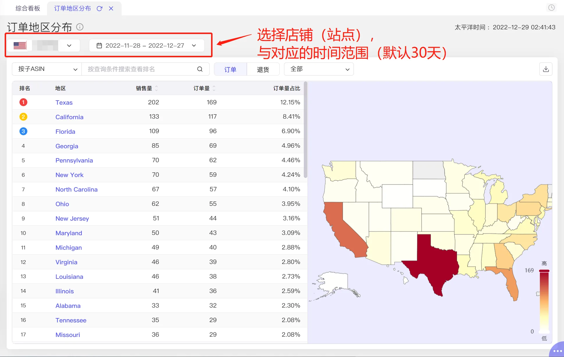 tool4seller 查看买家订单地区分布截图，展示操作界面