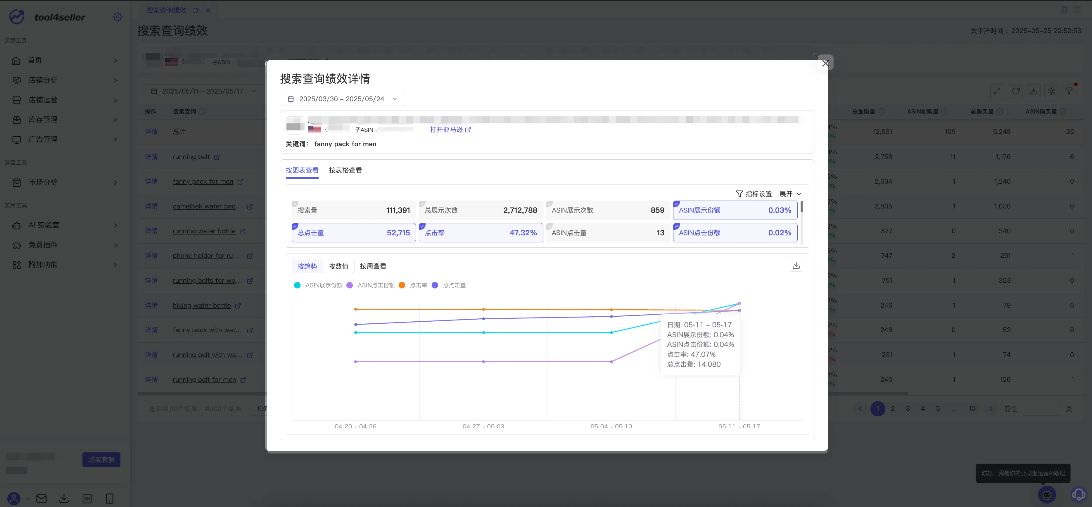 tool4seller 搜索查询绩效截图，展示点金tool4seller-搜索绩效查询-5