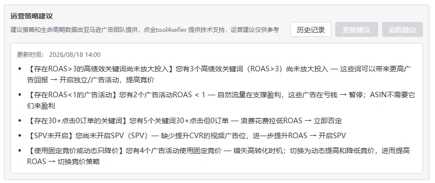点金tool4seller 亚马逊商品生命周期诊断运营建议及历史记录