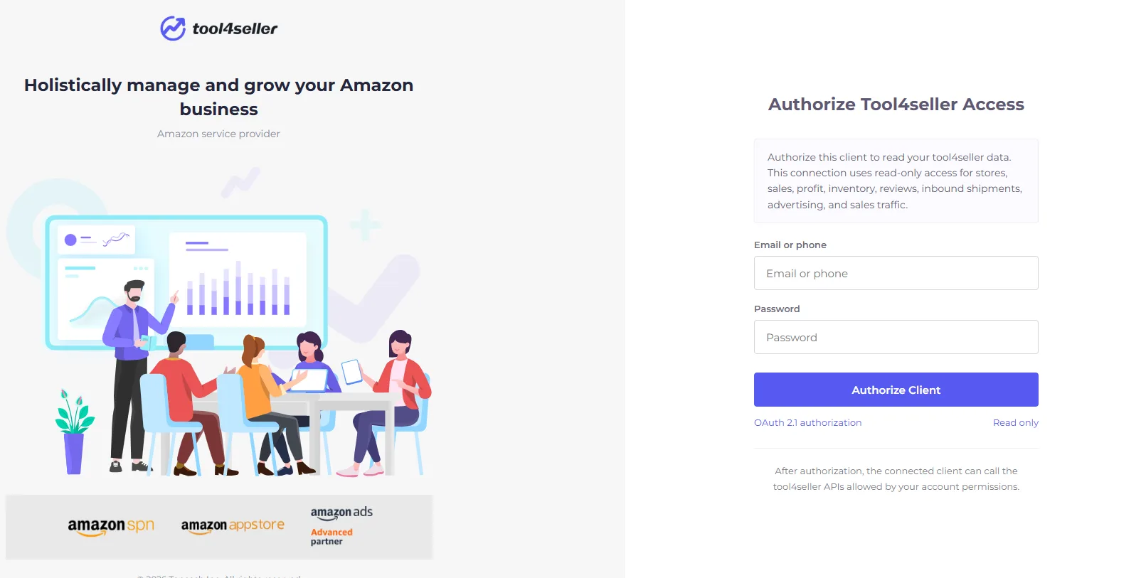 点金tool4seller CLI 授权账户截图，登录点金tool4seller 账号完成 CLI 授权
