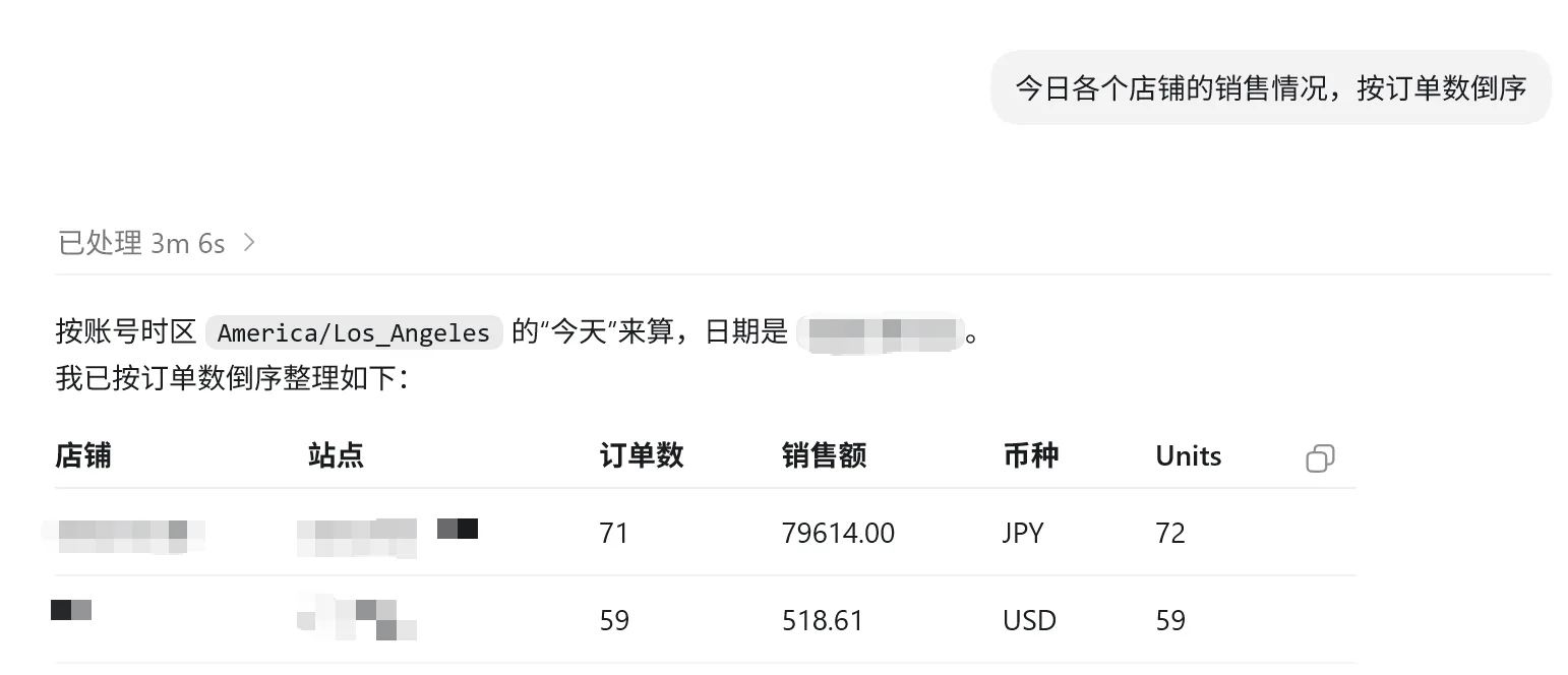点金tool4seller CLI 授权账户截图，展示通过 CLI 查询各店铺当日销售情况的返回结果